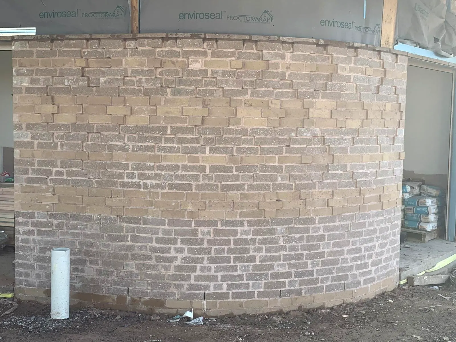 Curved feature wall in blended brick